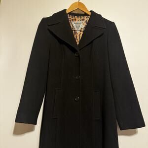 Marvin Richards Womens Black /Animal Print Trench Overcoat Size 4 Vintage